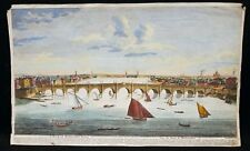 Antique 1753 Color Engraving on 1818 J. Whatman Paper Westminster Bridge London