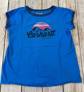 Carhartt Made to Last Mountains Girls Blue Pink Size XL (14) Shirt Short Sleeve - Picture 1 of 6