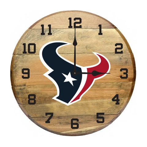 HOUSTON TEXANS AUTHENTIC OAK BARREL 21" CLOCK Cover
