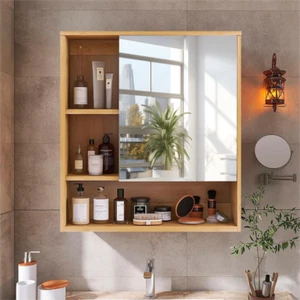 Mirror cabinet hanging cabinet bathroom cabinet mirror makeup cabinet bamboo with shelf - Picture 1 of 11