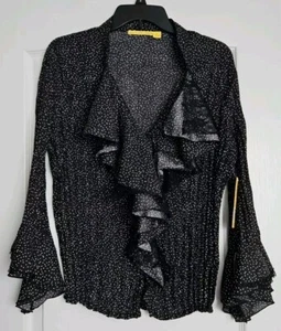 Lloyd Williams Black Polka Dot Romantic Blouse XL, Lace Button Up NWT - Picture 1 of 8