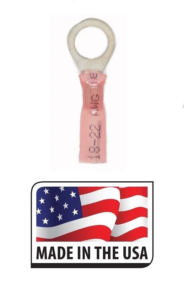 (25) 22-18 AWG 1/4" Red HEAT SHRINK RING TERMINAL Connector Made in USA 18-22 Ga - Image 1 of 1