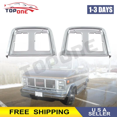 2 Pcs Chrome Headlight Trim Bezel Dual Type Fits 1985-1991 GMC Chevrolet Van - Image 1 of 4