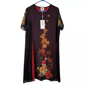 Nuevo con etiquetas Vestido recto floral rojo talla L de gasa manga corta Vicky & Lucas para mujer - Imagen 1 de 8