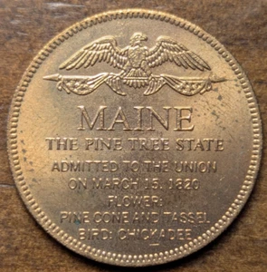 1820 Augusta, Maine ME 23rd State The Pine Tree State Shell Gas Medaille - Bild 1 von 4
