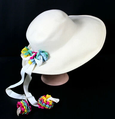 Beautiful Vintage Ken Blaire Sun Hat Wool Felt Colorful Felt Flower Tassles - Image 1 of 4