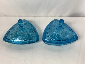 Vintage Hazel Atlas Capri Blue Glass Pinwheel Lidded Candy Dish 6.5 in.(2) - Picture 1 of 13
