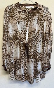Camisa túnica Dorman 100 % seda estampado de leopardo manga larga TALLA 1X marrón crema - Imagen 1 de 10