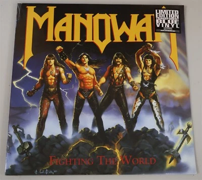 Manowar Fighting The World Blue Vinyl LP Record new - Image 1 of 2