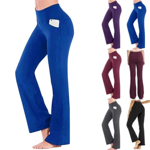 Hot Women's High Waist Stretchy Flare Wide Leg Yoga Pants Casual Bottoms - Picture 1 of 27