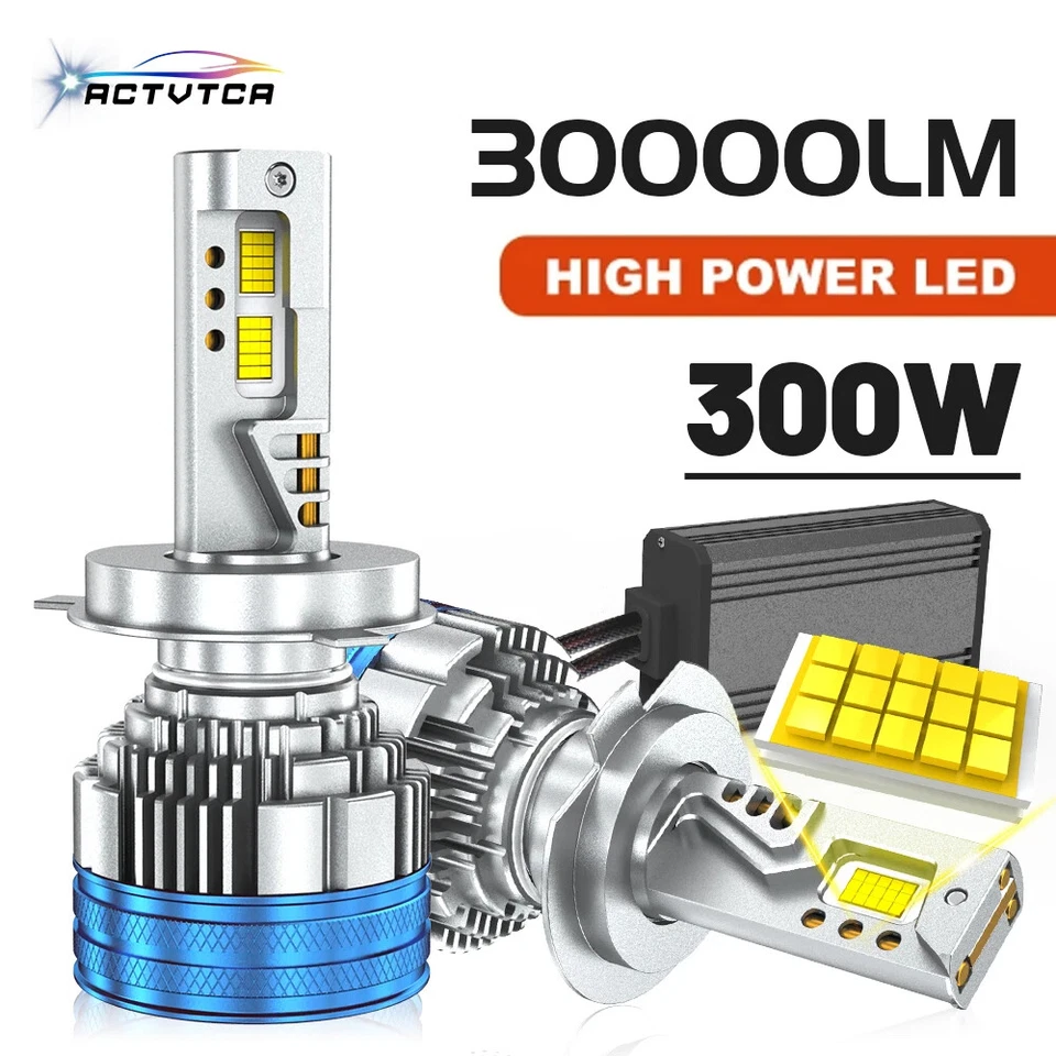 300W LED Headlight 6000K 30000LM H4 Hi-Lo Beam Lamp Combo Beam Car Turbo Bulbs - Image 1 of 4