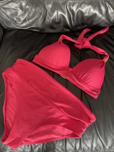 Ladies F & F Pink Halter Neck Padded Bikini Top Uk 8 And Bottoms Uk 10 - Picture 1 of 1