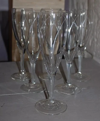 6 FLUTES COUPE ANCIENNE VINTAGE EN CRISTAL CISELE BISEAUTE CHAMPAGNE VERRES - Photo 1/4