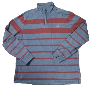 Chaps 100% Cotton 1/4 Zip Long Sleeve Heavy Shirt / Light Sweater Blue & Red L - Picture 1 of 24