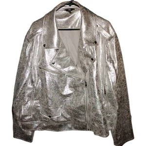 Terra & Sky Womens 4X ( 28W-30W) Motorcycle Jacket Metallic Faux Leather Slv NWT - Picture 1 of 17