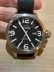 TW STEEL Watch Canteen Crown Black Dial Date window Black Leather Strap Working - Picture 1 of 24