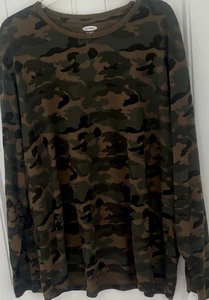 T-shirt girocollo Old Navy uomo XXL morbida lavata verde mimetico L/S nuova con etichetta (F228) - Foto 1 di 1