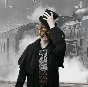 Gothic Steampunk Maske Golden Steam I Gears Cyber Robot Metalloptik - Bild 1 von 3