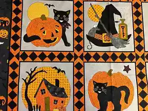 NO TRICKS JUST TREATS VINTAGE RETRO HALLOWEEN BLOCK COTTON FABRIC PANEL 36" - Picture 1 of 3