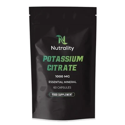Nutrality Potassium Citrate 1000mg | High Strength Potassium 60 Capsules - Vegan - Image 1 of 4