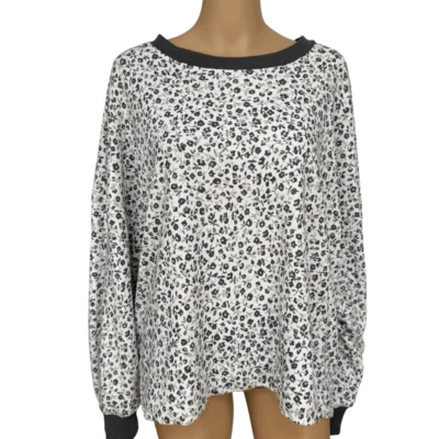 Lou & Grey White Gray Floral Long Sleeve Pullover Sweatshirt Sz XL cotton blend - Image 1 of 4