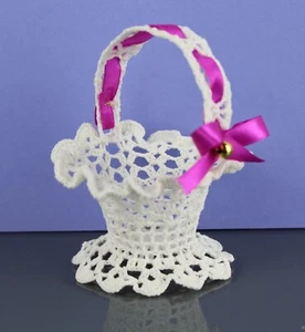 Vintage 1980er weiß gestärkte Spitze gehäkelt Korb Ostern Tischdeko 4,5" - Bild 1 von 9