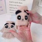 Half Finger Flip Knitting Mittens Cartoon Panda Fingerless Gloves  Student Kids