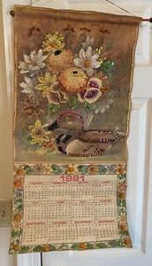 Vintage 1981 Kitchen Felt Sequined Calendar Towel Wall Hanging Mallard Duck - Picture 1 of 4