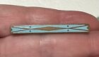 Antique Art Nouvea Baby Blue Enamel Over Brass Small Bar Pin With C Clasp