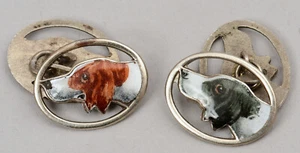 Manschettenknöpfe Art Deco Hunde 1920 Setter Pointer Jagdhund versibert Email - Bild 1 von 7