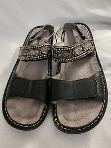 ALEGRIA PG LITE ADJUSTABLE SANDALS BLACK LEATHER VER-834 ANTIQUE BEADWORK SZ 38 - Picture 1 of 6