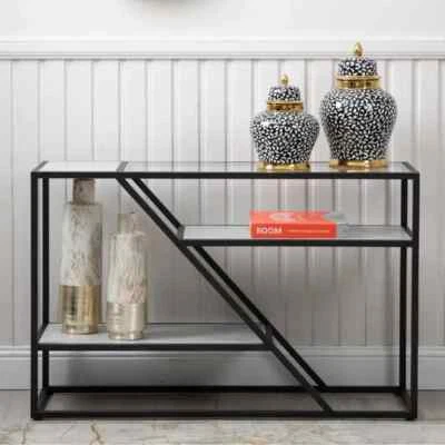 Modern Black Glass Console Table – 2 Tier Entryway Shelf Display Unit - Image 1 of 4