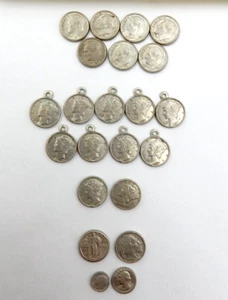 VINTAGE SET OF MINIATURE US COINS, 9 MERCURY DIME PENDANTS, 9 ROOSEVELT DIMES - Picture 1 of 14