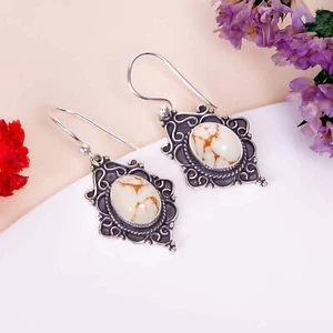 Copper White Turquoise 925 Sterling Silver Jewelry Earring, Gemstone Earring - Picture 1 of 4