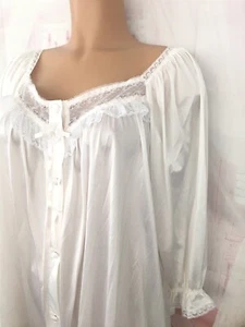 Vintage Miss Elaine Sheer Robe Flowy Lace Button Front Honeymoon Gown Pockets M - Picture 1 of 7