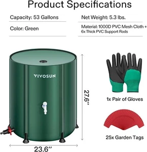 Collapsible Rain Barrel, 200 Liter's, Green - Picture 1 of 6
