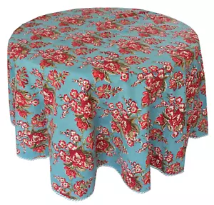 Round Hand Block Printed Tablecloth - Sky Flower - Diameter 68" - Picture 1 of 2