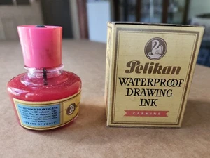 Tinta de lápiz de dibujo vintage impermeable Pelikan - caja original completa de 1 oz carmín - Imagen 1 de 3