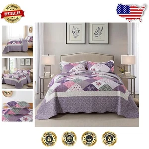 Oversized California King Quilt Set 120x120 - Rustic Purple All-Season Luxury - Picture 1 of 9
