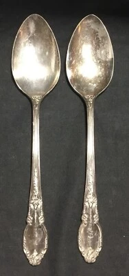 Cubiertos, 2 cucharas para porciones/sopas, Oneida, Rogers, plato plateado patrón de encantamiento Foto 1 de 4