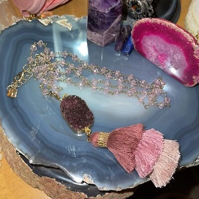 Park Lane "SKYLAR" NECKLACE in PINK - Gold + Purple Quartz  Orig $207 Detachable Foto 1 de 4