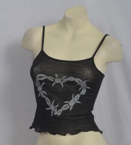 Spanki black barbed wire heart Vest Top Black Mesh Deadstock K2K Emo Gothic XS - Picture 1 of 4