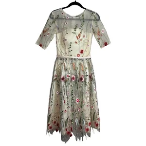 TS Couture Womens Dress Medium Ivory Embroidered Floral Gown Evening Prom - Picture 1 of 12