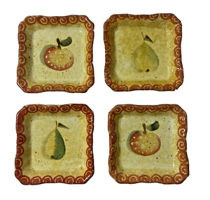 Set of 4 Ceramic Oil Dipping Dishes  Oranges and Pears Fruit Motif Swirl Design - Picture 1 of 7