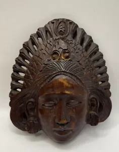 Balinese Janger Vintage Carved Wood Small Wall Hanging Signed - Picture 1 of 7