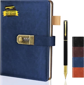 Diary with Lock for Men and Women, A5 Vintage Leather Journal with Lock for Boy - Picture 1 of 7