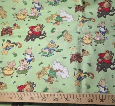 Mother Goose Green Small Print Craft Sewing Fabric Out of Print VTG 8" - Image 1 of 2