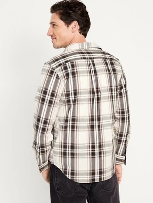 NWT Old Navy Everyday Shirt Slim Fit Built In Flex MEDIUM TALL Brown Black Plaid - Image 1 of 4