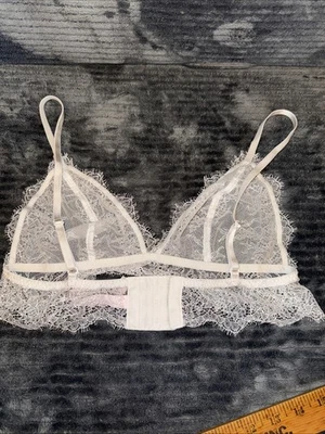 Victoria’s Secret Bralette White Lace SHEER Sexy Medium Bra See-thru Adjustable - Image 1 of 4