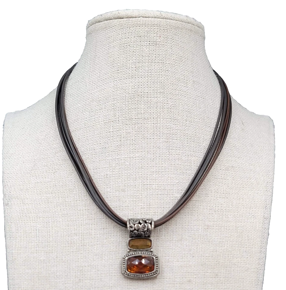 Collar Cookie Lee Cordón Cuero Tono Plata Naranja Colgante 16"+ Foto 1 de 4